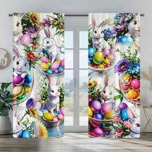 2 件复活节窗帘，复活节时尚涤纶窗帘，装饰艺术风格，可机洗，高清数码印花窗帘，客厅卧室书房窗帘装饰，复活节家居装饰复活节礼物