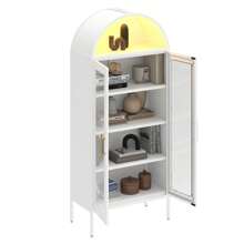 Metal Bookcase Bookshelf With Doors And Adjustable Shelves, 71" Tall Display Cabinet With LED Lights, 4 Tier Display Case For Home Office, Study Room, Collectibles