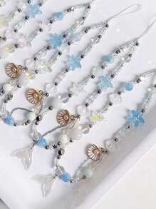 1pc Original Self-Made Mermaid Princess Shell Pendant Mobile Phone Lange Handmade Diy Beaded Ccd Chain Camera Chain Gifts For Mother, Family, Friends, Birthday, Holiday Phone Charm, Phone Chain - Mermaid Princess Shell Lanyard - View 3