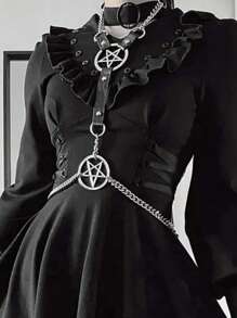 1pc Gothic Pentagram PU Leather Adjustable Punk Body Chain, Fashionable Accessory - Black - View 5
