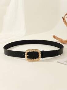 1 件简约时尚金色方形扣女士腰带，百搭，适合牛仔裤、休闲裤、连衣裙