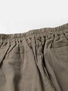 Linen Pants For Women Summer Casual High Waisted Drawstring White Beach Pant - Màu Khaki - Xem 5