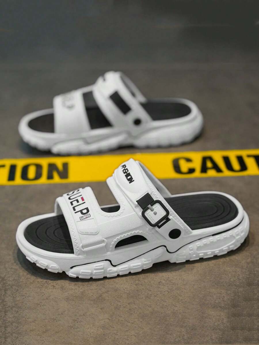 Men's Fashionable Letter Print Slippers, Comfortable Breathable Casual Slippers, Non-Slip Soft Bottom Slippers With Thick Cushioned Soles - Non-Slip, Casual Slippers, Ideal For Outdoor Beach Wear