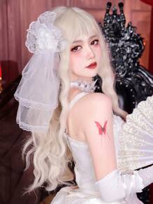 Rollos blancos y dorados tejidos de 28 pulgadas, fibras químicas mecánicas, pelucas resistentes al calor, se pueden usar para fiestas de cosplay, encantadoras y elegantes, lindas y elegantes