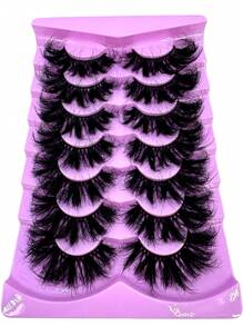 7对9D浓密仿貂毛假睫毛，长度16-25毫米，蓬松浓密，打造戏剧性妆容效果，可重复使用，令双眸迷人。 - 黑色 - 查看 3