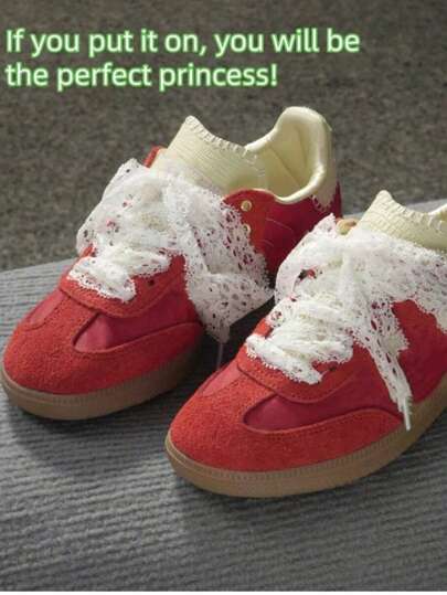 2 Stücke Spitze Schnürsenkel, DIY Ballett Stil, weiße Spitzenkante zierliche Schnürsenkel, geeignet für Leinenschuhe, Sneaker, Freizeitschuhe (Schuhe nicht inklusive)