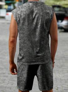 Men's Summer Casual Athletic Set: Distressed Vest Top + Drawstring Waist Shorts, Letter & Graphic Print, Suitable For Streetwear, Outdoor, Hiking, Beach