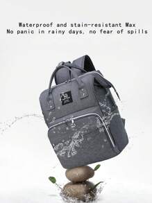A Gray Embroidery Thread Large Capacity Portable Backpack, Which Can Be Hung With A Stroller, Suitable For Mother's Daily Travel.