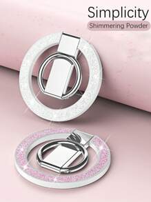 Suporte Magnético de Anel 3 em 1, Brilhante com Glitter, Ultra Fino e Leve, Magnético Forte, Rotação de 360°, Dobrável, Material de Liga, Portátil e Universal, Design de Decoração de Mesa, Compatível com iPhone, Celulares Android, Presente de Aniversário, Presente para Família e Amigos, Suporte de Anel, Pegador de Celular, Acessórios de Celular - Multicolorido - Visão 3