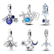 1pc 925 Sterling Silver Space Astronaut Charm Rocket And Planet Earth Charm Airplane And Suitcase Charm Star Moon Charm Suitable For Making Bracelets DIY Jewelry Making Charm Travel Gift Exquisite Women's Jewelry - Multicolor - View 12