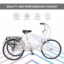 Adult Tricycle Trikes,3-Wheel Bikes,24 Inch Wheels Cruiser Bicycles With Large Shopping Basket Women And Men - Purple - View 5