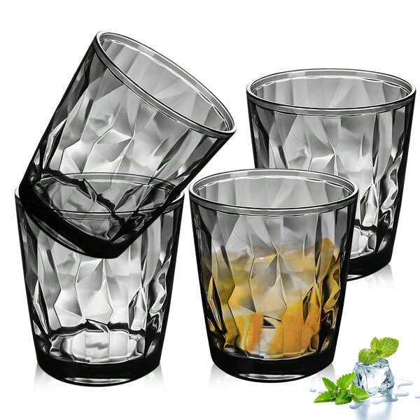 Bicchieri di plastica da 10 once, set di 4 bicchieri trasparenti infrangibili, bicchieri da vino e succo in acrilico trasparente riutilizzabili per casa, picnic e feste, lavabili in lavastoviglie, impilabili