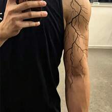 1 feuille de tatouage temporaire imperméable et , motif éclair noir pour le bras