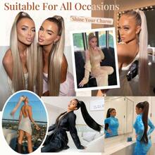 Ponytail Extensions, Ponytail Extensions, Straight Ponytail For Women, High Quality Matte Simulated Hair, Heat Resistant, Natural Fake Ponytail Extensions 24 Inches/60cm, Straight Ponytail For Women, Soft Double Weft Synthetic Fiber Hair, Magic Paste Wrap, Heat Resistant, 110 Grams - 淺灰色 - 查看 6