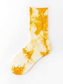 4 Pairs Women Tie Dye Mid-Calf Sports Socks, Colorful Gradient Couples Street Sports, Skate, Basketball Socks