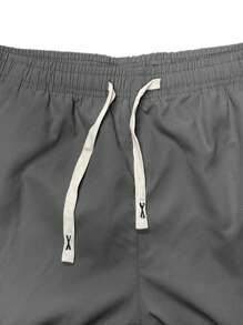 [Spring/Summer] Men's Cargo Capri Pants, Summer Drawstring Waist Big Pockets Letter Patch Casual Sports Trousers - 灰色 - 查看 3