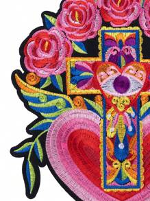 1pc Large Flower, Heart, Cross Patch, Personalized DIY Clothing Material, Embroidery, Sewing, Iron On Patch, Clothes, Shoes, Bags Decor Accessory Summer, School - Multicolor - View 3