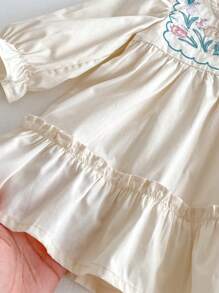 1 bucată rochie casual cu mânecă lungă brodata prințesă cu volane, confortabilă și la modă pentru primăvară/vară - Caisă - Vizualizare 8