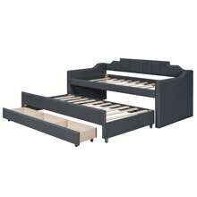 EUROCO Twin Size Upholstery Daybed, Storage Sofa Bed With Drawers And Moveable Twin Trundle Bed For Kids And Adults, No Box Spring Needed, Dark Gray - Grey - View 5