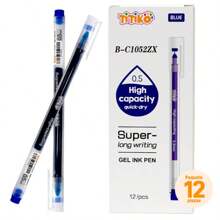 BUYTITI Paquete de 12 Plumas con Tinta Negra Azul Roja de Punto Delgado - Azul - Ver 1