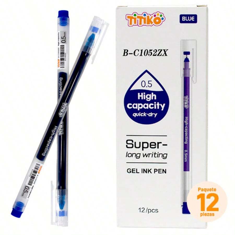 BUYTITI Paquete de 12 Plumas con Tinta Negra Azul Roja de Punto Delgado - Azul - Ver 1