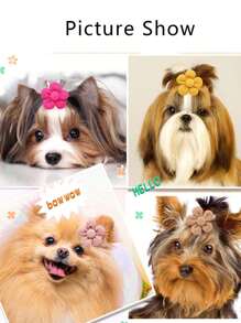 10 piezas de lazos elásticos con forma de flor de colores aleatorios para el pelo de mascotas perros y gatos, accesorios de peinado lindos para mascotas - Multicolor - Ver 6