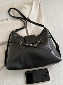 Fashionable Solid Color Strap Design Decoration Large Capacity Women's Bag, Versatile And Simple Crescent Shaped Multi-Purpose Shoulder Bag, Suitable For Shopping, Wallets, Shopping, Young Women, College Students, Newcomers, White-Collar Workers. They Are Very Suitable For Offices, Universities, Work, Business, Commuting, Outdoor Activities, Travel, And Outings