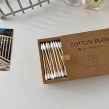 Double-Ended Makeup Swabs - 200PCs Bamboo & Plant-Based Fiber Tips With Kraft Storage Box | Cosmetic Tools For Eyeliner/Lipstick Correction + Nail Art Cleanup, Face Towel, Buds, Makeup Wipes - Brown - View 3
