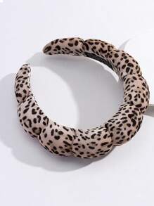 1 pieza Diadema de alta gama con estampado de leopardo hecha a mano para mujer - Venda para el cabello de esponja para lavarse la cara