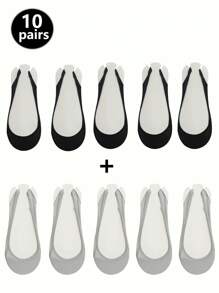 1/5/10 Pairs Women Silicone Non-Slip Thin Breathable Boat Socks, Invisible Ankle Socks For High Heels, Summer - Multicolor - View 16