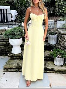 女士性感露背 A 字形休闲度假背心裙