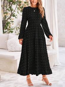 Vestido elegante de manga larga para mujer, de otoño y primavera, con lunares suizos, un elegante vestido informal para fiestas, bodas y salidas.