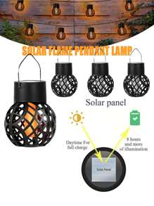 4 件装 LED 户外火焰效果吊灯防水花园装饰灯太阳能仙女灯适用于露台花园庭院 - 彩色 - 查看 6