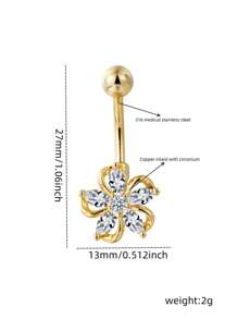 1 Piece Stainless Steel Flower Inlaid With Zirconia Delicate Navel Ring Fashion Personalized Body Piercing Jewelry Daily Wear Valentine's Day Gifts, Mom, Mother, Mother's Day, Gift - Stainless Steel Flower Navel Ring - View 3