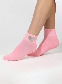 1 Pair Women Pattern Rhinestone Press Heat Transfer Sweat-Absorbent Minimalist Elegant Socks, Suitable For Daily Indoor/Outdoor Sports & Leisure - Multicolor - View 11