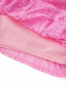Women Tiered Ruffled Short Skirts Floral Lace Sheer Mid Rise Lined Cute Flowy Mini Skirts - Pink - View 8