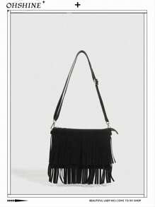 1 件复古流苏迷你斜挎包，百搭波西米亚风格 PU 皮革单肩包，时尚女士休闲通勤斜挎包