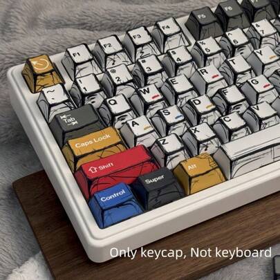 Bokawz Teclas con retroiluminación RGB estilo caricatura, perfil Cherry en PBT con sublimación, adecuadas para barra espaciadora de 6.25U, teclados de 61, 68, 75, 87, 98, 100, 104 y 108 teclas