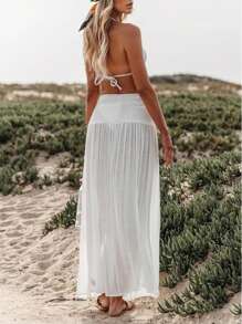 Summer Beach High Slit Sarong Skirt - White - View 4