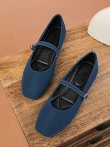 Women's Fashion Square Toe Slip-On Blue Casual Loafers, Versatile Office/Outdoor Wear, Comfortable Flats, Elevated Style, Suitable For Spring/Summer, Party - 藏蓝色 - 查看 5