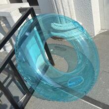 1pc Inflatable Watermelon Design Transparent Blue PVC Floating Swimming Pool Beach Water Tube Swim Ring, Adult Underarm Circle