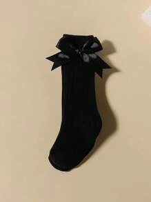 3 双女婴甜美蝴蝶结装饰罗纹高筒袜 - 彩色 - 查看 6