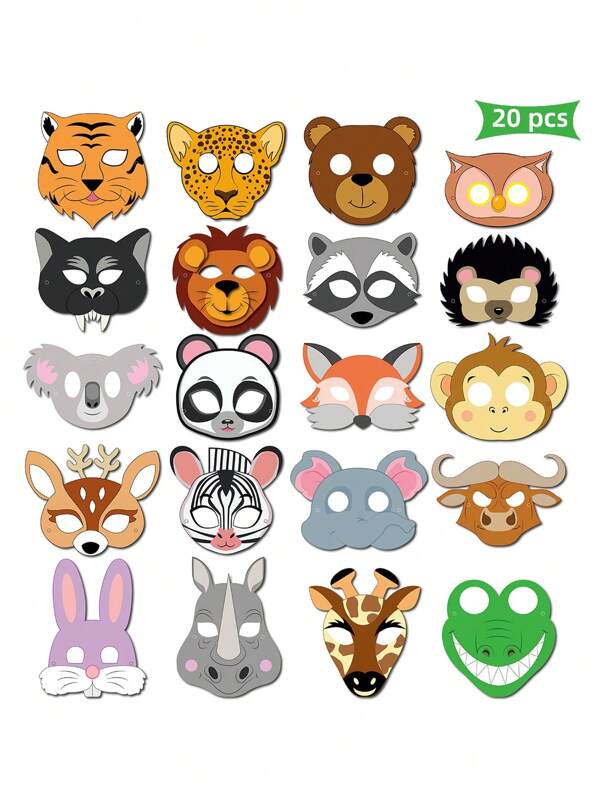 20 Pcs Animal Face Mask, Party Supplies With 20 Different Types Party Favor Mask For Jungle Theme Birthday Dress Up Party Supplies