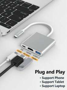 USB C Multiport Adapter,3-In-1 Type-C Hub With Thunderbolt 3 4K Output/USB 3.0 Port/PD 100W Quick Charging Port,Android Digital TV Adapter For Pro, Air,Projector,Monitor