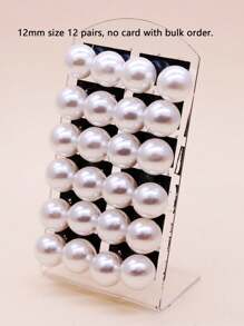 12pcs/Pack 12mm White Faux Pearl Earring Set (Slight Surface Imperfections Are Normal, No Cards Included), Gift For Teachers - White - View 2