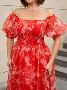 AOMEI Robe vintage à fleurs coupe évasée aux épaules dénudées, manches courtes en lanterne, style rétro, robe de soirée, robe d'invitée de mariage, pour cocktail