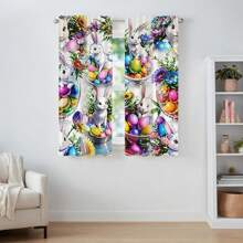 2 件复活节窗帘，复活节时尚涤纶窗帘，装饰艺术风格，可机洗，高清数码印花窗帘，客厅卧室书房窗帘装饰，复活节家居装饰复活节礼物