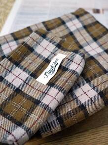 1 pieza Bolso de tela de felpa de color marrón claro con cuadros en rosa claro, bolso de maquillaje grande, con cremallera, de moda y casual, esencial para viajes y vacaciones, para toallas sanitarias, almohadillas, AirPods, auriculares con cable, AirPods, cargador, lápices labiales, cosméticos, perfumes, productos de cuidado de la piel y belleza, decoración del hogar, para mamá, mujeres, enfermeras, estudiantes, niñas escolares, llaves, regalos navideños