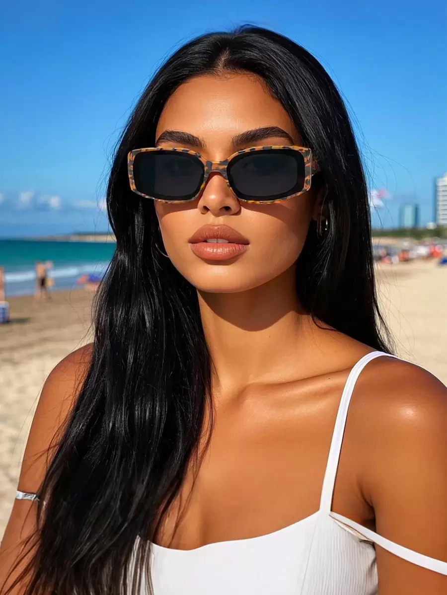 复古矩形小镜框豹纹波西米亚风时尚眼镜男女通用塑料经典户外旅行海滩度假休闲夏季眼镜