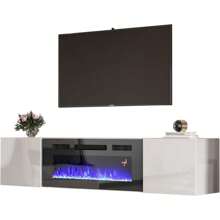 Floating TV Stand With 36"/40" Electric Fireplace – High Gloss Finish Wall-Mounted Entertainment Center With Storage For TVs Up To 78"/90",White - 白色 - 查看 9